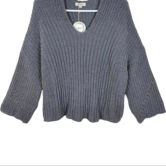 Umgee Oversized Chenille Loose Knit Wide Neckline V-neck Sweater - Picture 7 of 16